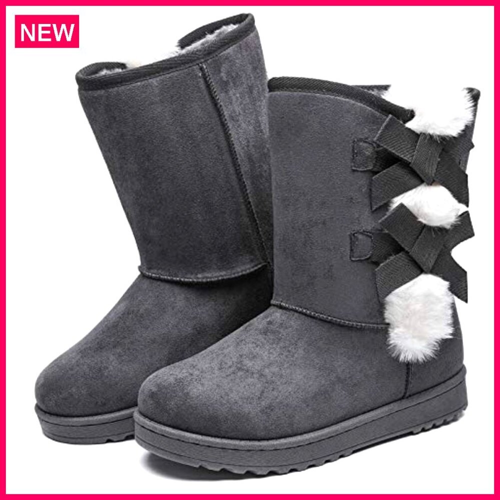Women's Mid Calf Winter Snow Boots Fur Lined Slip On Fashion Bootie - Picture 2 of 8